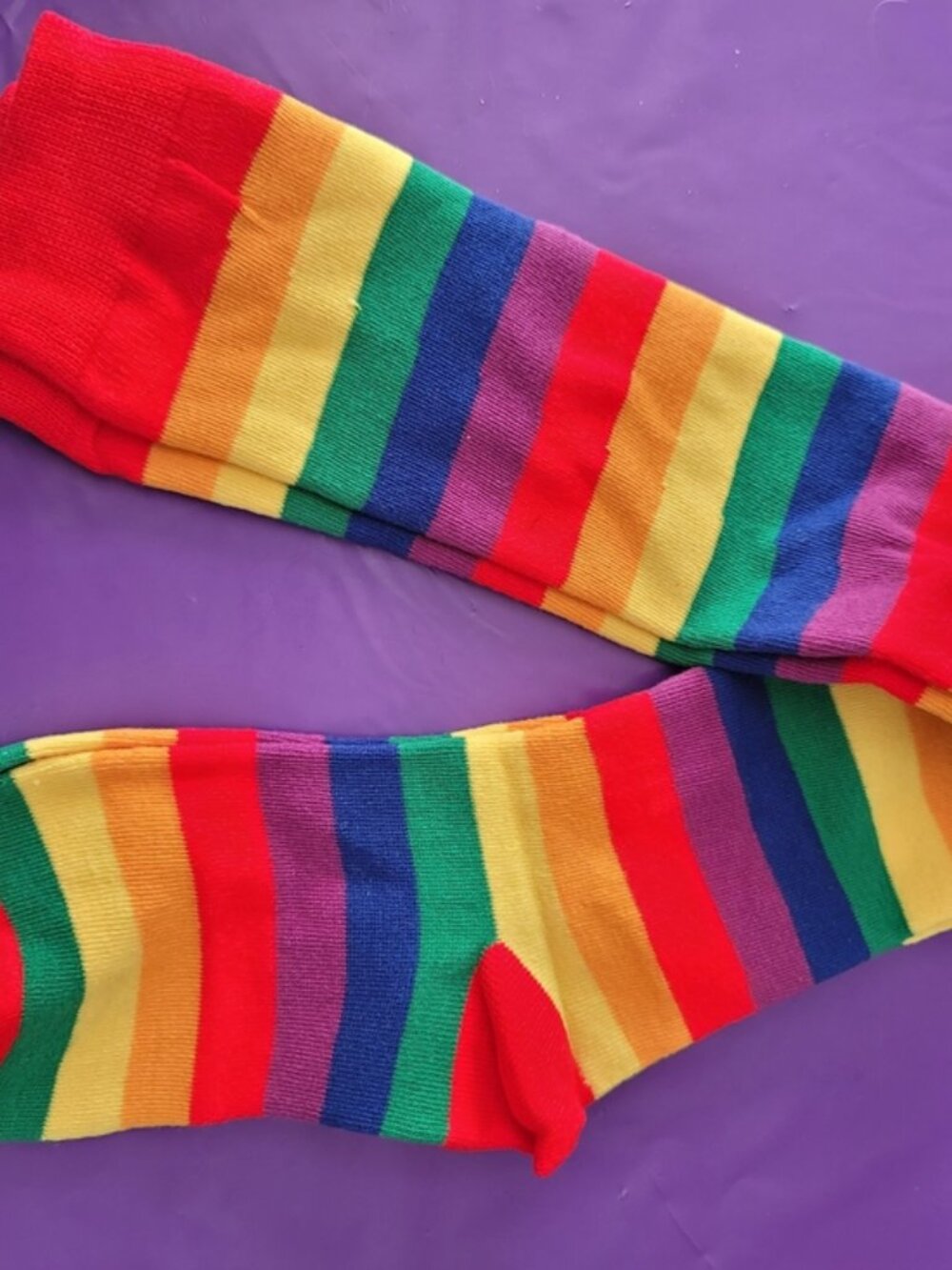 NWOT Vibrant Rainbow Striped Thigh High Socks 90% Cotton
